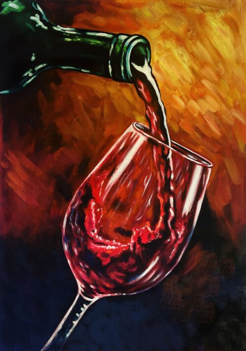 Liuzan Albarez "Vino" origineel werk 70 x 50 cm. met zwarte lijst