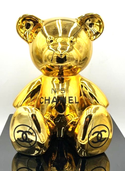 Chanel Teddy Gold 35 cm. hoog popart sculptuur