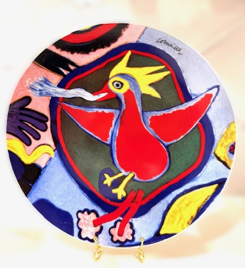 corneille onderzetters detail groot bord Vintage Corneille schaal en 7 onderzetters