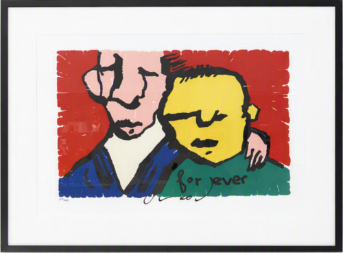 Herman Brood zeefdruk Forever Zeefdruk van Herman Brood Forever (Friends) inclusief strakke zwarte lijst