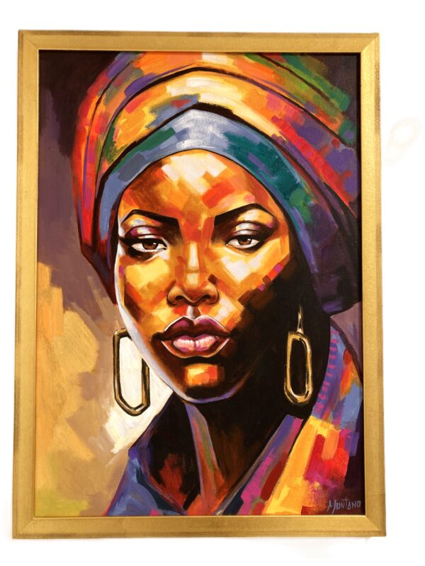 Isa Leidis MULATO AFRO 70 x 60 cm. - incl goudkleurige lijst - origineel doek