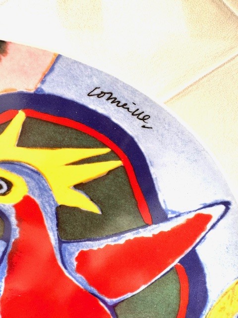 signatuur bord corneille Vintage Corneille schaal en 7 onderzetters