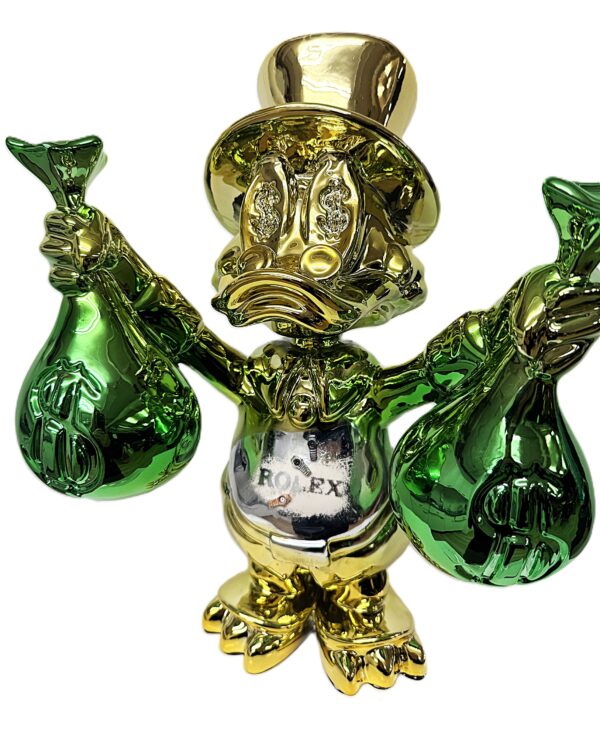 Dagobert Rolex 40 cm. Dagobert Rolex, Beeld van 40 cm. met streetart uitstraling, compleet met miniatuur horloges in Rolex stijl