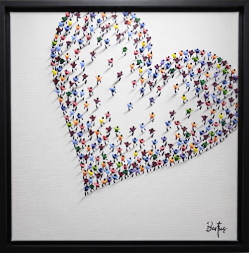 origineel doek Full Heart With People van 65 x 65 cm. van Francisco Bartus - incl. zwarte baklijst
