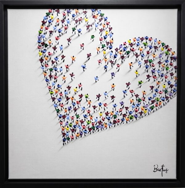 origineel doek Full Heart With People van 65 x 65 cm. van Francisco Bartus - incl. zwarte baklijst