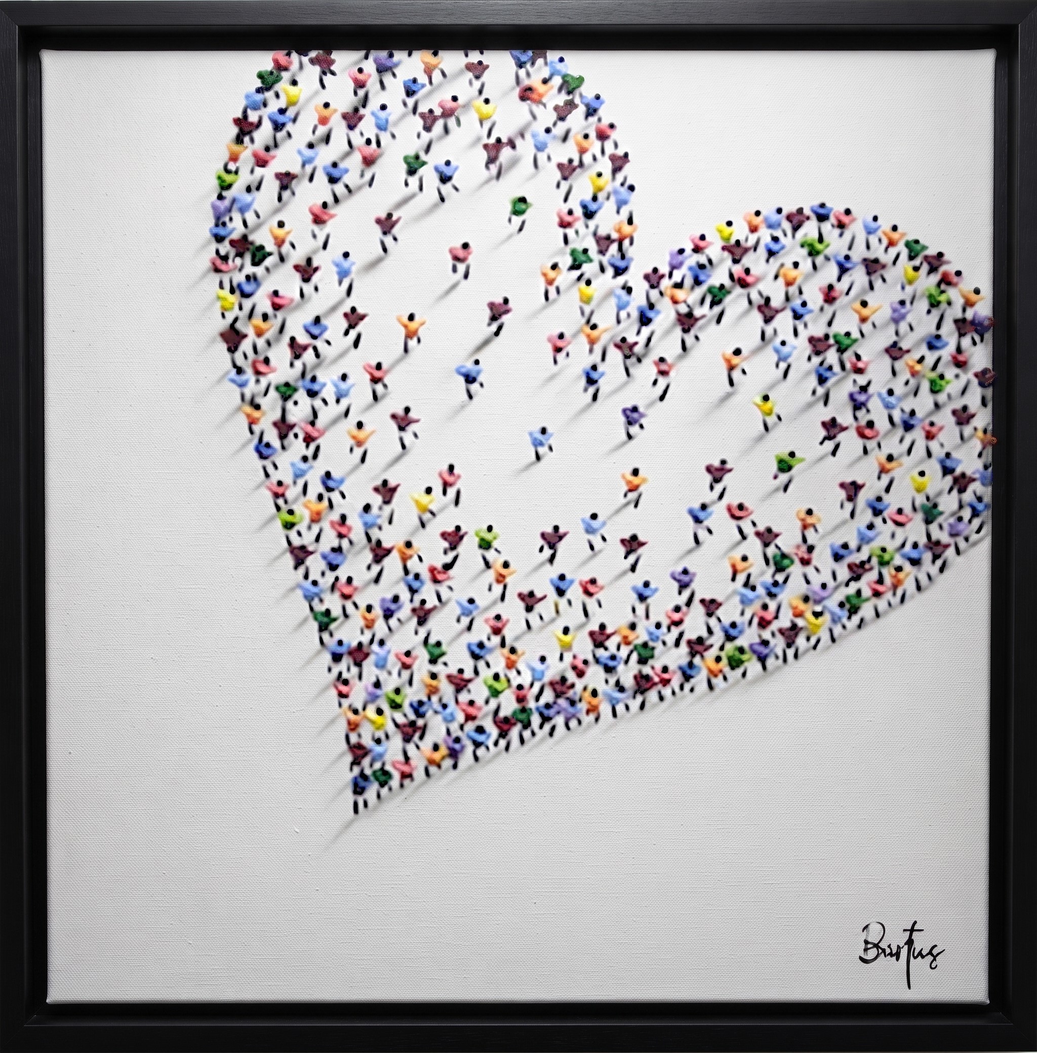 origineel doek Full Heart With People van 65 x 65 cm. van Francisco Bartus - incl. zwarte baklijst