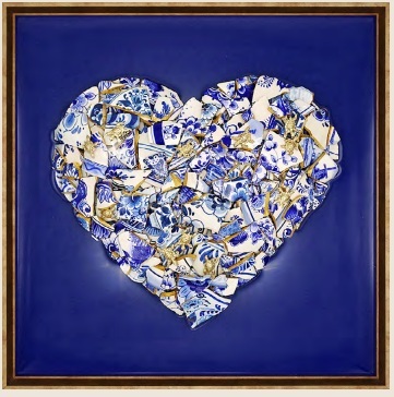 Delfts Blauw Hart - blauwe achtergrond - Mart Krijger