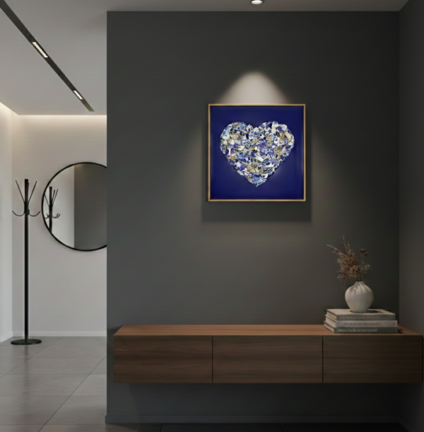 Hart Delfts Blauw Mart Krijger in hotelchique interieur