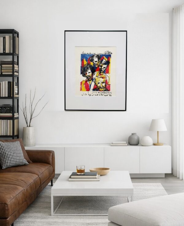 Ingelijst werk Herman Brood in modern wit interieur