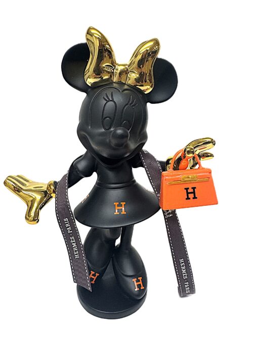 Minnie Hermès Minnie Hermès - beeld van 20 cm. van Minnie Mouse met schattig mini tasje in Hermès stijl en origineel Hermès lint