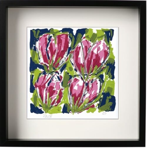 Tulpen Roze - Ad van Hassel incl. lijst 35 x 35 cm.