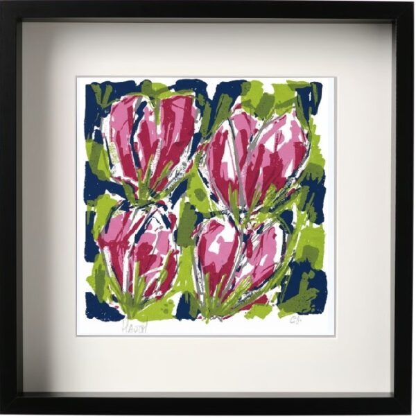 Tulpen Roze - Ad van Hassel incl. lijst 35 x 35 cm.