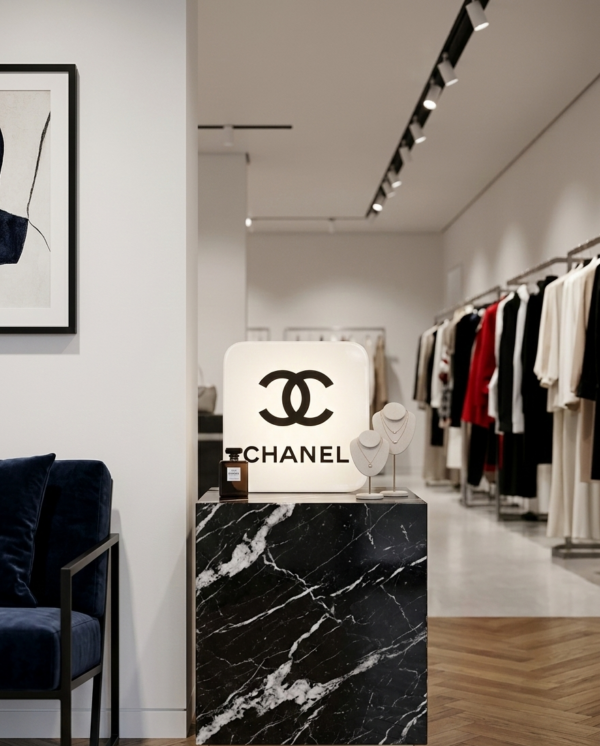 Exclusieve Chanel Logo Lichtbak – Origineel Boutique Item – Wit/Zwart