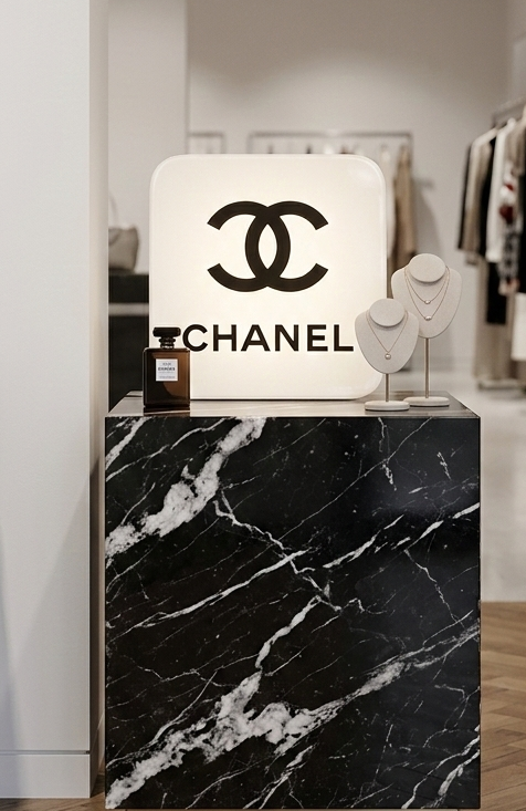 Exclusieve Chanel Logo Lichtbak – Origineel Boutique Item – Wit/Zwart