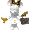 Wit Minnie Mouse kunstbeeldje door Geov met gouden accenten en een miniatuur LV-tasje, ca 30 cm. hoog
