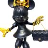 Popart Sculptuur van Minnie Mouse in mat zwart met gouden strik en een realistisch zwart doorgestikt Chanel-stijl tasje.