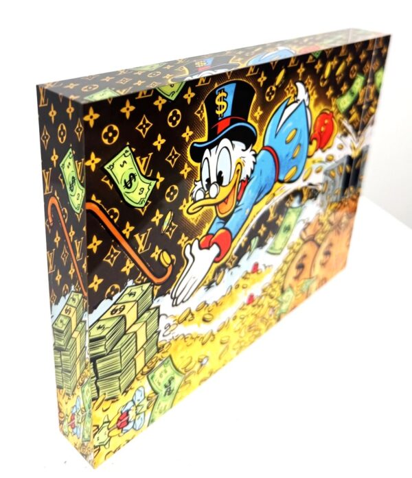 Dagobert Duck LV Acrylblok – Luxe 3D Pop Art (15x20 cm)
