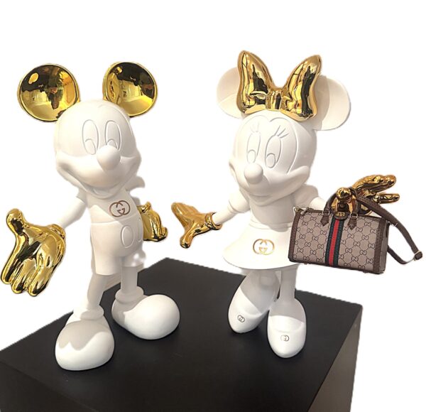 Mickey & Minnie Gucci Glamourous Couple kunstwerk door Geov - wit goud met zeer bijzonder gedetailleerd luxe tasje.