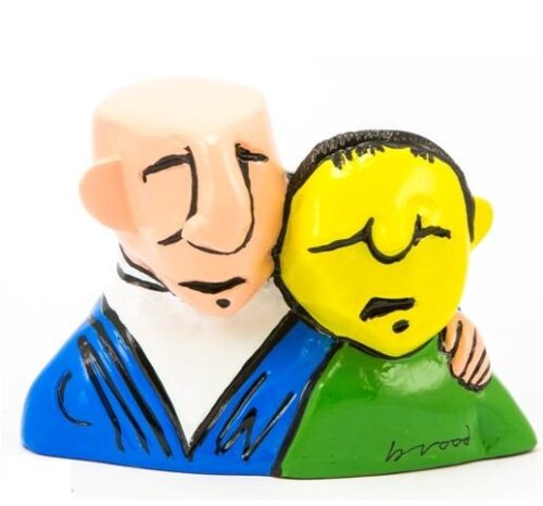 Herman Brood beeldje Forever Kleurrijk kunsthars beeldje Forever van Herman Brood met twee omarmende figuren in blauw en groen met de handtekening brood op de voorzijde.