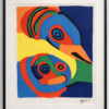 Karel Appel – Oiseau et Personnage (1971) – Litho te koop Gekleurde litho Oiseau et Personnage van Karel Appel te koop bij Gallery Art 4 Living. Ingelijst CoBrA kunstwerk met een vogel en figuur in blauw, rood, geel en groen.
