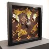Butterfly LV 3D Artwork 25 x 25 cm. met gouden vlinders, mini LV accessoires en zwarte lijst, 25 x 25 cm.