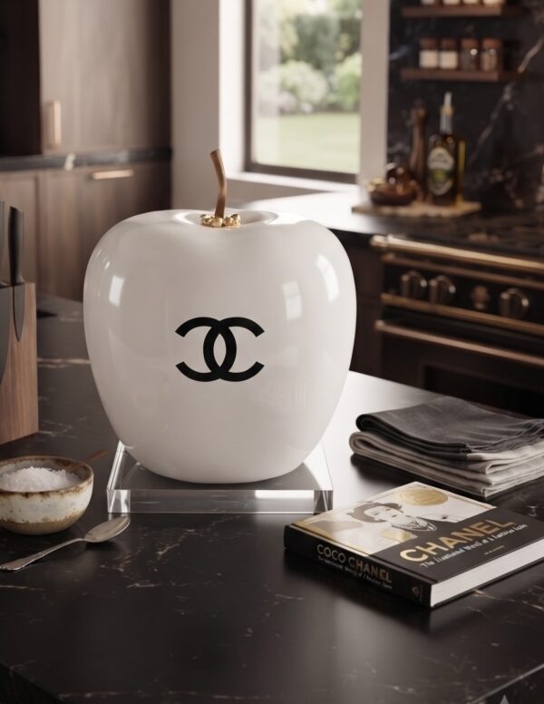 Luxury Apple CC Luxury Apple CC - popartitem van 17 cm. hoog in hoogglans wit met goud accent.