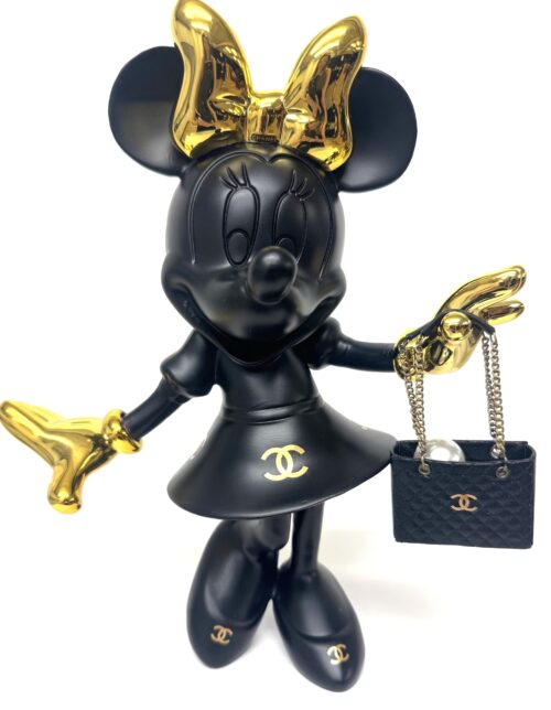 mademoiselle minnie noir premium 30 cm. mademoiselle minnie noir premium 30 cm. zwart met goud popart beeldje van Minnie Mouse - 30 cm. hoog