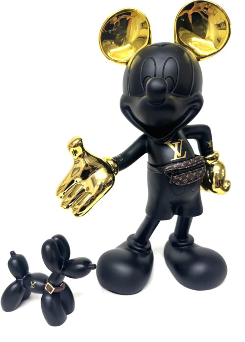 Mickey & Dog LV Noir - 30 cm. Mickey an d Dog LV Noir - 30 cm. hoog. Set van luxe Mickey Mouse sculptuur met bijbehorend balloondog in zwart