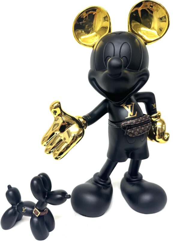 Mickey & Dog LV Noir - 30 cm. Mickey an d Dog LV Noir - 30 cm. hoog. Set van luxe Mickey Mouse sculptuur met bijbehorend balloondog in zwart