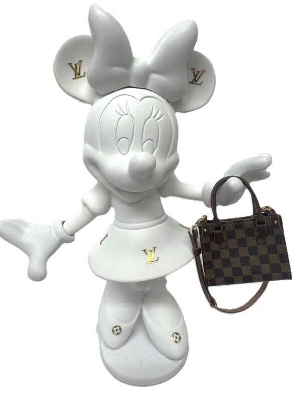 Minnie Blanc LV Damien 20 cm. Minnie Blanc LV Damien 20 cm. - minnie mouse met mini LV tasje in geblokt motief