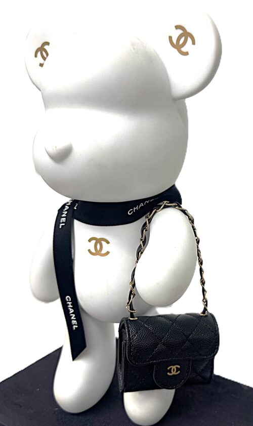 Bear Couture Chanel maat L - witte popart Chanelbeer met origineel lint en schattig mini tasje