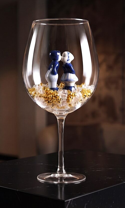Love on the Rocks Love on the Rocks - wijnglas XL met kussend Delfts Blauw paartje
